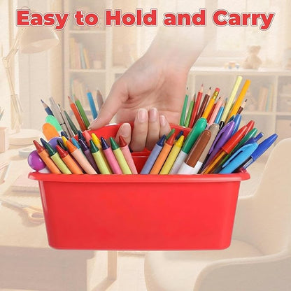 Kathfly 8 Pack Caddy Organizer with Handle, Stackable Organization Storage, Small Plastic Basket Classroom Caddy for Table Desk Office Pencil Kids Room Craft Art Teacher School Supplies (Blue Red)