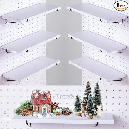Pegboard Shelf Set - 6 Heavy Duty Peg Board Shelves & Steel Brackets, Organizer for Storage, Garage, Workbench, Craft, Office