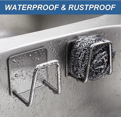Eksinzenith 2Pcs Sponge Holder for Kitchen Sink，Strong Adhesive Small Sponge Holder，Sink Holder for Brush and Sponge，Premium Rustproof SUS304 Stainless Steel Rust Proof Waterproof (Silver)