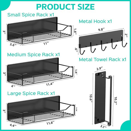 5 Pack Multifunctional Magnetic Shelves for Washing Machine & Refrigerator - Heavy Duty Laundry Room Organization System with Tool Hooks, Metal Storage Baskets (Black)