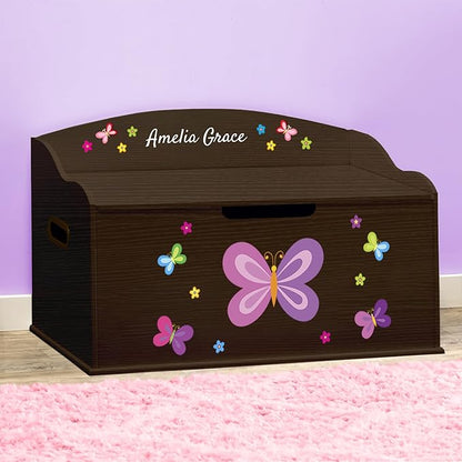 DIBSIES Personalized Creative Wonders Toy Box, Butterflies & Flowers, 30 x 19.25 x 18 inches, Soft-Close Lid (Espresso)