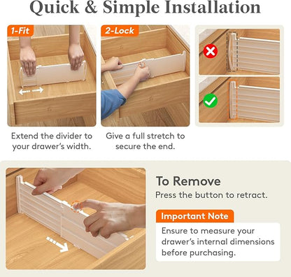 Lifewit 5" Tall 5 Pack Deep Drawer Dividers, 11.5-18.5" Expandable Drawer Divider for Clothes, White Dresser Drawer Storage Organizers, Clothing Drawers Separators for Dresser, Kitchen, Bedroom