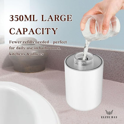 ELITE BAY Auto Foam Soap Dispenser-Touchless Soap Dispensor with Four- Speed Foam Settings | 350ml Capacity | Rechargeable 1200mAh Battery. USB Charging | ABS+PP Material | 1.5W Power White.