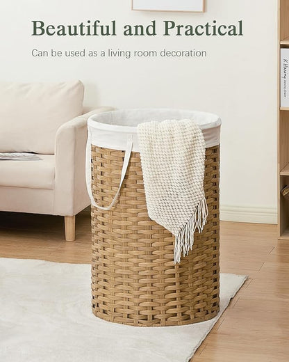 34.3 Gal (130 L) Large Laundry Hamper Laundry Basket Round Handwoven Wicker Laundry Baskets Rattan Laundry Basket with Removable Bag Handles 2 Mesh Bags for Living Room Bedroom Natural(No Lid)