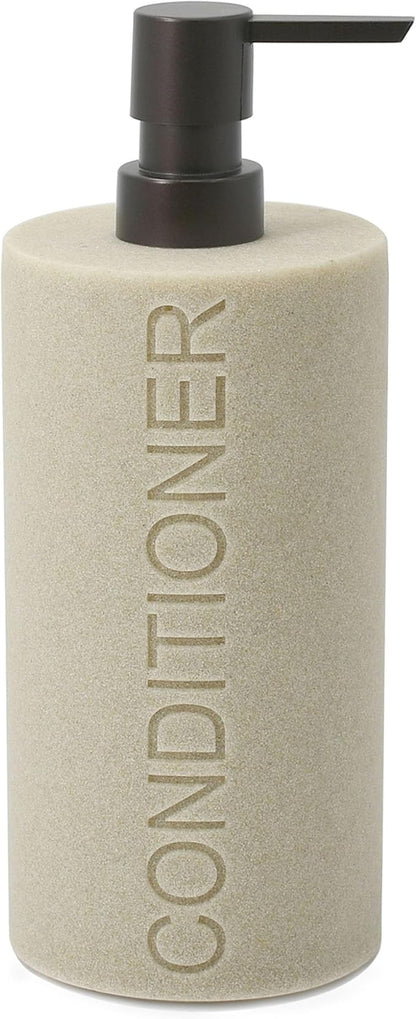 Indecor Home Resin Tan Sandstone Conditioner Engraved Bottle Refillable Pump Dispenser, Durable Waterproof Resin Construction for Bath, Shower - Tan Sandstone ORB Pump