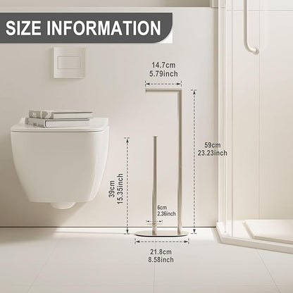 Brushed Nickel Freestanding Toilet Paper Holder with Reserve for Bathroom with Weighted Base, Modern Tissue Roll Holder Stand