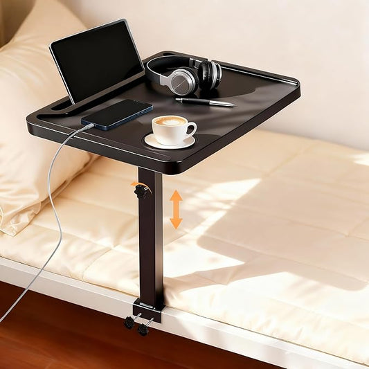 AmaCielo Adjustable Bedside Shelf for Bed, College Dorm Room Essentials, Bamboo Bed Side Tray Table with Sturdy Metal Pole, Clip On Nightstand Organizer for College, Apartment, Bunk Beds