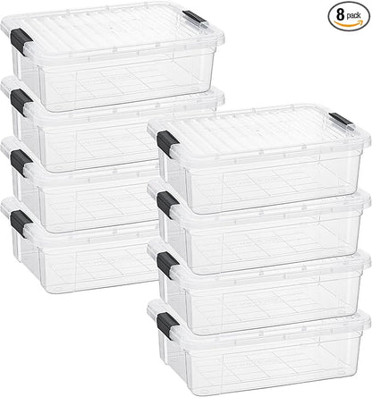 Superio Storage Bins with Lids- 8 Pack, 7.4 Qt Clear Boxes for Organizing, Stackable Plastic Containers- BPA Free, Non-Toxic, Odor Free, Organizer for Home, Office, Dorm