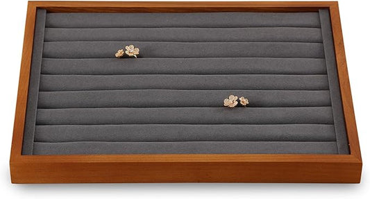 Yinbeini Ring Storage Tray, Wood Ring Tray For Jewelry,Black Earring Stud Organizer,Premium Jewelry Drawer Organizer