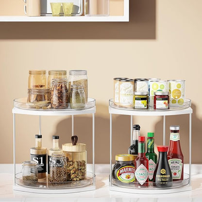 2 Pack 2 Tier Lazy Susan Turntable Organizer – 9.05” Rotating Spice Rack Organizer for Cabinet, Pantry, Tabletop & Counter – Clear Acrylic Lazy Susan for Kitchen, Bathroom & Vanity