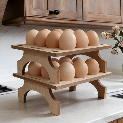 TAIANLE. Wooden Egg Holder Countertop Storage, Rack Fresh Egg Holder for Kitchen Stackable Double Layer Collecting Organizer, Farmhouse Rustic 2 Tier Gathering 24 Eggs Tray Display Stand, 2 pcs