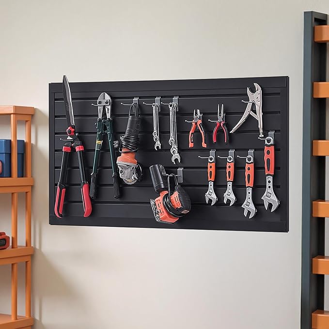 VEVOR Slat Wall Paneling, 2 x 4 ft, PVC Garage Slatwall with Modular Design, Black Slat Wall Easy-to-Install Adjustable Slatwall Panel with Coupling Structure & DIY Cutting, Fits for Storage & Display