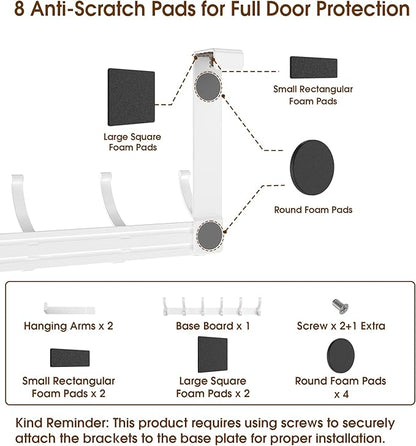 CHAUNCEY HOME Over The Door Hooks Hanger with Extended Arms, Fit 1 3/8" Door, Tool-Free Assembly, F7U, Towel Rack Organizer Holder - Glossy White