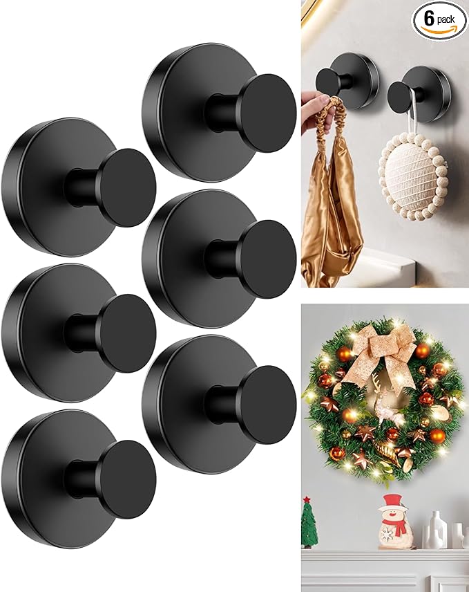 SwanKiss Suction Cup Hooks for Shower, Suction Cup Hooks for Door Wreaths, Robe Towel Hooks Heavy Duty for Bathroom Hanging, Windows, Kitchen, Glass, Mirror, No Drilling, 6 Pack (Black)