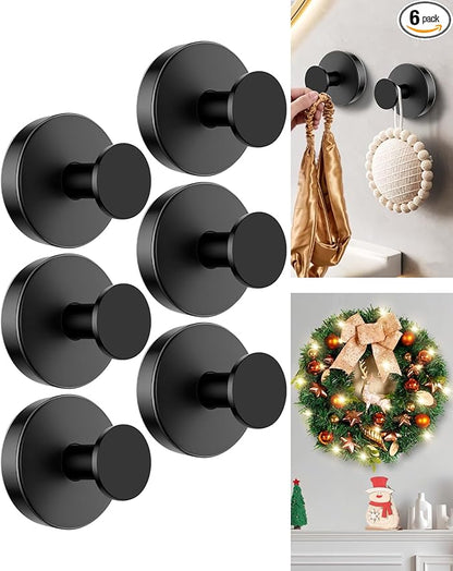 SwanKiss Suction Cup Hooks for Shower, Suction Cup Hooks for Door Wreaths, Robe Towel Hooks Heavy Duty for Bathroom Hanging, Windows, Kitchen, Glass, Mirror, No Drilling, 6 Pack (Black)