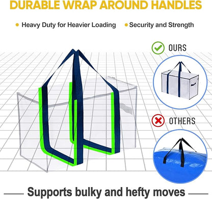VENO 8 Pack Moving Bags and Large Christmas Storage Bins with lids. Alternative to Moving Boxes, Packing Supplies for College. Extra Large Heavy Duty Totes for Packaging (Clear, 8 Pack)