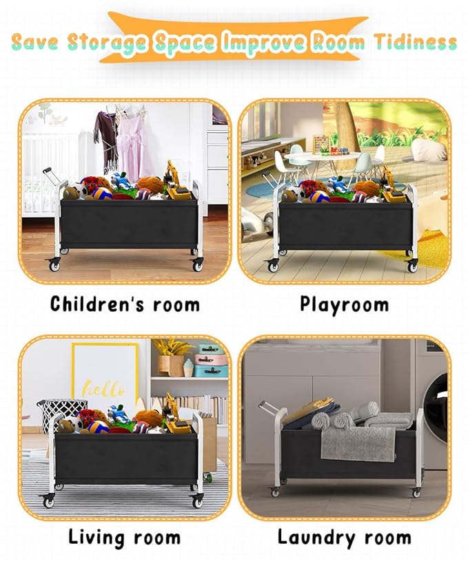 80L Large Kids Toy Box with Wheels, Toy Chest Storage Organizer for Toddlers, Boys, Girls, Toy Storage Bin for Stuffed Animals, PlayRoom, Bedroom, Nursery, Living Room, White