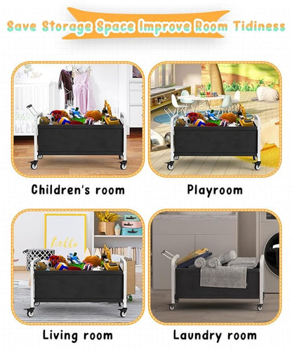 80L Large Kids Toy Box with Wheels, Toy Chest Storage Organizer for Toddlers, Boys, Girls, Toy Storage Bin for Stuffed Animals, PlayRoom, Bedroom, Nursery, Living Room, White