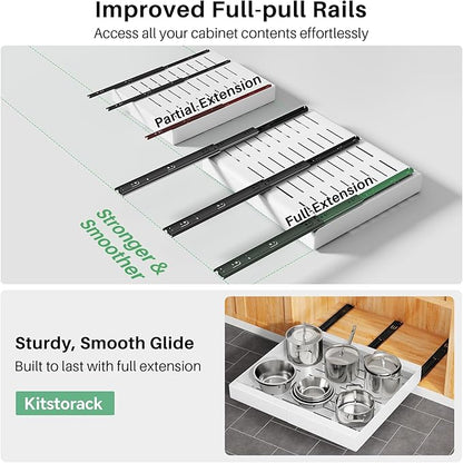 Pull out Cabinet Organizer, 2-pack, Expandable(12"-20") Heavy Duty Slide out Drawers Fixed with Adhesive Nano Film for Pots, Roll out Shelf Storage for Kitchen Base Cabinet Organization(3 Rails)