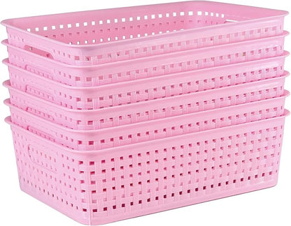 8 Pack Small Pantry Organization and Storage Bins - Household Organizers for Laundry Room, Bathrooms, Bedrooms, Kitchens, Cabinets, Countertops, Under Sink or On Shelves (Pink)