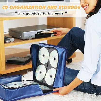 DVD Case CD Storage,384 Capacity CD Cases Holder DVD Storage Case Holders CD DVD Disc Case Storage Wallet Binder for Car Home Office Travel (Blue)