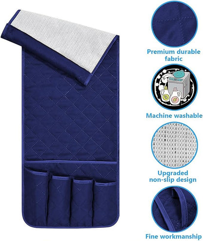 AUVCAS Sofa Armrest Organizer Non-Slip Arm Chair Bedside Caddy Storage Organizer for Recliner Couch with 5 Pockets for Cell Phone TV Remote Control Magazines (BLUE)