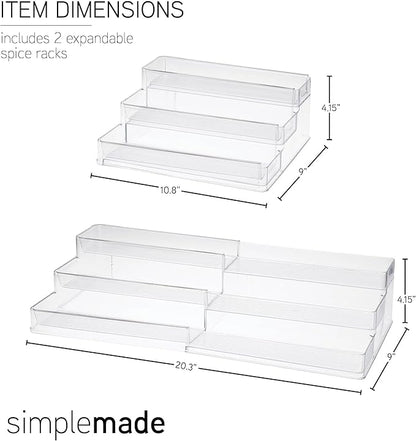 SIMPLEMADE 3-Tier Spice Rack Organizer - Versatile Storage Shelf for Kitchen, Bathroom, Bedroom & Office, Set of 1, Expandable Clear