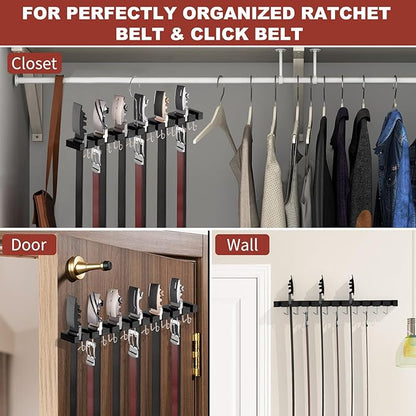 Cuipingoo Belt Hanger for Closet Max 42 Belts, 2-in-1 Wall Mount Belt Organizer with 360° Rotating Hooks, Wooden Tie and Belt Rack for Closet Accessories Organizers and Storage, Black