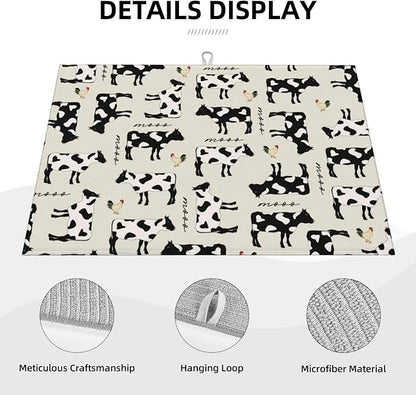 Cute Farm Cows Dish Drying Mat 18x24 For Kitchen Counter Absorbent Microfiber Dishes Pad Dish Drainer Rack Mats Fast Dry Kitchen Accessories