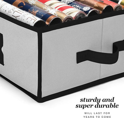 Gift Wrap Organizer, Christmas Wrapping Paper Storage Bag w/Useful Pockets for Xmas Accessories, Fits Upto 24 Rolls, Underbed Storage for Holiday Decorations, Large Capacity Storage Box