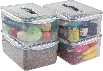 Innouse 4-Pack Sealed Food Storage Containers with Lid, Clear Airtight Plastic Storage Boxes Bin with Handle, F