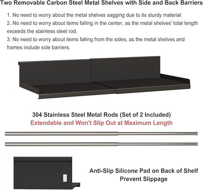 Expandable Under Cabinet Shelf Organizer with 0.94-Inch Thick Clips, Heavy Duty Extendable Under Shelf Storage Basket for Pantry or Laundry Room, Black, 1 Pack, Interior: 4.13" H x 7.2" D