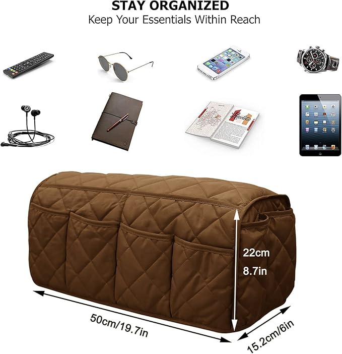 Benuomi Sofa Armrest Organizer Waterproof Armchair Caddy Remote Control Holder for Recliner Non Slip Recliner Organizer Chair Arm Organizer with 14 Pockets for TV Remotes, Books, Magazines, iPad