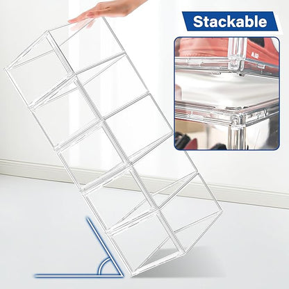 EZJOB 12 Pack Drop Front Shoe Boxes Acrylic Box Sneaker Case Size 12, Transparent Display Cases for Sneaker Collections, Baseball Caps, Hat Organizer Dust-free Shoe Cubbies Stackable Sneaker Boxes