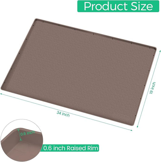 TRZZ Silicone Waterproof Under Sink Mat 34" x 19", Drip Tray and Cabinet Liner for Kitchen and Bathroom, Prevents Water Damage and Organizes Cabinets (Brown)