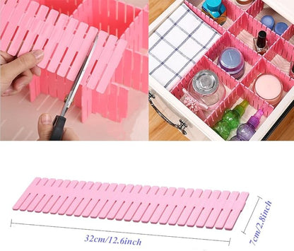 8pcs DIY Plastic Drawer Organizer Adjustable Drawer Dividers for Home Tidy Closet, Socks, Underwear, Office School Supplies, Kitchen Utensil Tools (Pink)