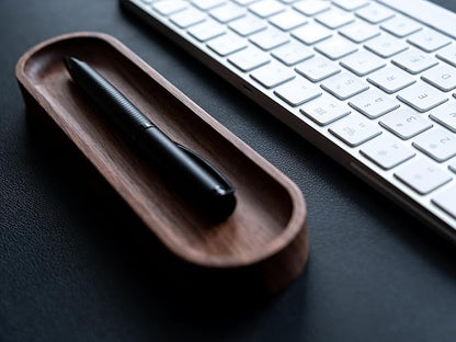 Walnut Wood Pen Tray, Minimalist Oval Wooden Pencil Holder, Office Desk Organizer, Writing Instrument Rest, Work Student Teacher Gift