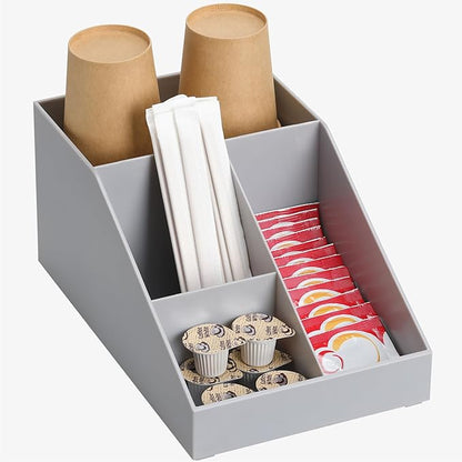 Navaris Coffee Station Organizer - 4 Compartment Coffee Bar for Sugar, Creamer, Cup, Tea - Office & Kitchen Countertop Organization