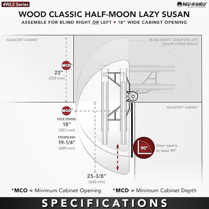 Rev-A-Shelf 38" Dual Shelf Half Moon Lazy Susan Organizer for Blind Corner Kitchen Cabinets, Pull Out Turntable Storage Trays, Wood, 4WLS882-38-570