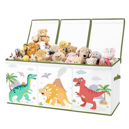 Toy Storage Bin with Lids,Extra Large Toy Box Chest with Handles for Kids Boys Girls,Collapsible Storage Organizer Box Bin Basket for Bedroom,Playroom, Nursery,37.8"x12.6" x15.7",Dinosaur