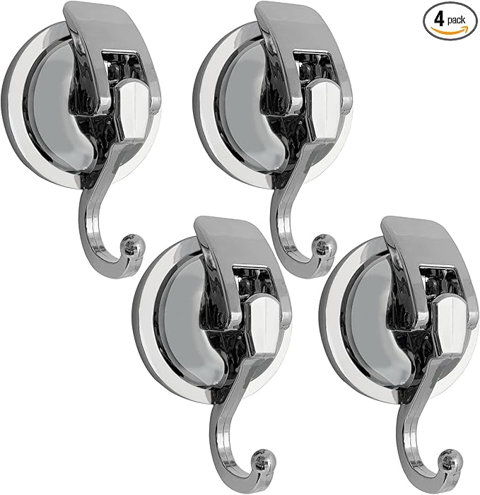 YSSILADI Suction Cup Hooks - Heavy Duty Glass, Reusable, No Hole Punched, for Bathroom Robe & Garland (Silver, 4 Pack)