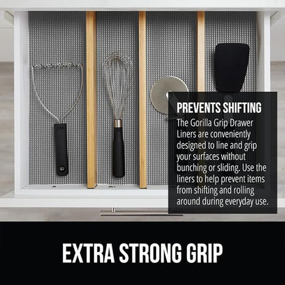 GORILLA GRIP powerGRIP Drawer Shelf and Cabinet Liner, Thick Strong Hold, Non-Adhesive Liners Protect Kitchen Cabinets and Cupboard, Bathroom Drawers, Easy Install, Breathable Mat, 12" x30', Gray