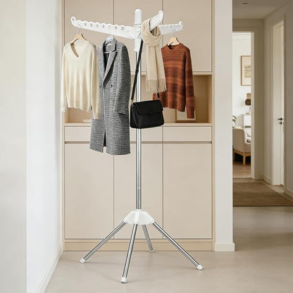 Rotatable and Foldable Clothes Drying Rack 59 Inch Laundry Drying Tree with 27 Hanging Holes, Space-Saving 4-Legged Free Standing Hanger Stand for Indoor, Balcony and Laundry Room
