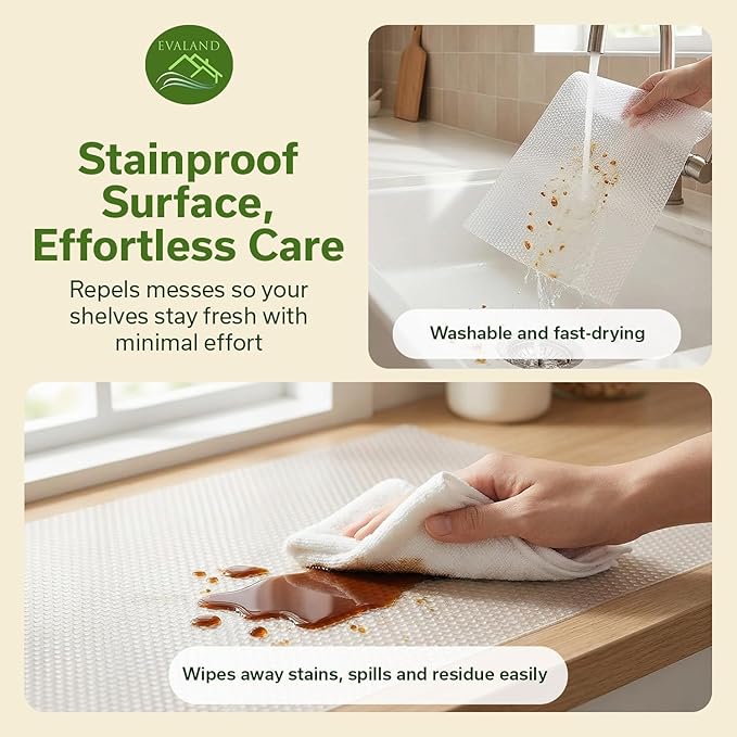 EVALAND Shelf Liners for Kitchen Cabinets Non-Adhesive 15.75" x 33FT Clear Drawer Liner Non Slip, Washable Cabinet Liner, Waterproof Shelf Liners for Cabinets, Refrigerator Bathroom Pantry Cabinet Mat