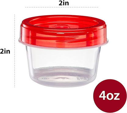 ELEGANT DISPOSABLES (4 Ounce 20 Pack) Twist cap Containers Clear Bottom With Red Top Screw on Lids Twist Top Food Storage Freezer Containers