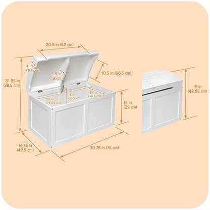 Badger Basket Hardwood Safety Hinge Barrel Top Toy Storage Chest, White (01335)