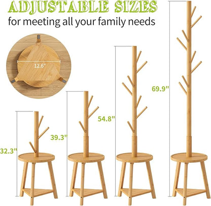 BMOSU Coat Rack freestanding Stand with 2 Shelves Bamboo Wooden Coat Tree Easy Assembly 8 Hooks Standing Jackets Hanger Hallway Office Floor Coat Stand Nature