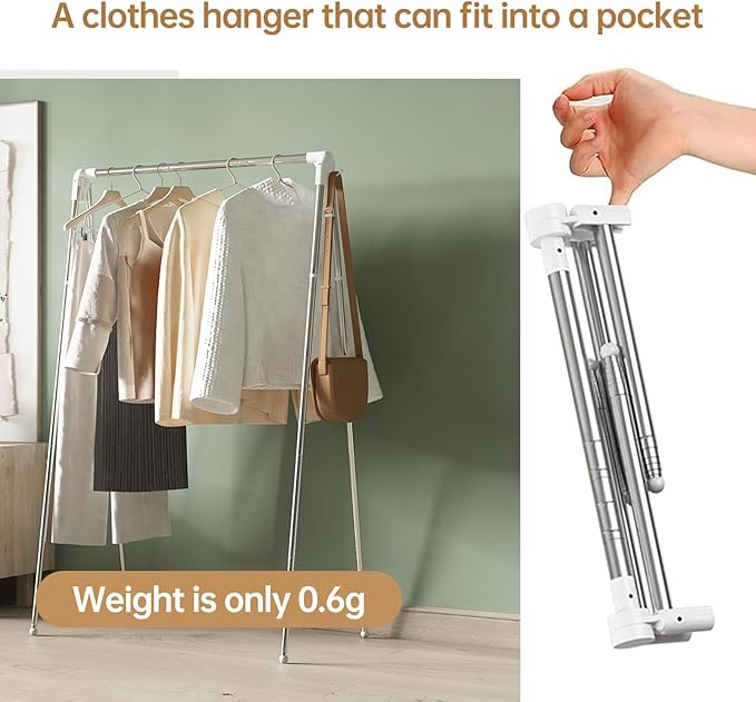 Clothes Drying Rack Foldable, Stainless Steel Portable Clothes Rack Collapsible, Folding Clothes Rack for Indoor & Outdoor, Portable Clothes Airer for Travel (with Hooks)