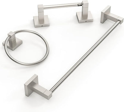 RUACQ 3 Pieces Bathroom Hardware Set, SUS 304 Stainless Steel Toilet Paper Holder, Towel Ring, 18-inch Towel Bar Set, Wall Mounted, Heavy Duty(Brushed Nickel)