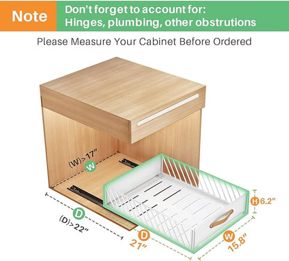 Pull out Cabinet Organizer Fixed with Adhesive Nano Film,Heavy Duty Slide out Pantry Shelves Drawer Storage,Sliding Mesh Cabinet Basket with Handle for Kitchen, Bathroom,Home, 15.8"W X 21"D X6.2"H
